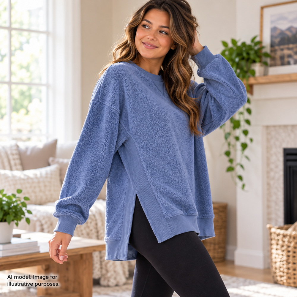 Aerie Sweatshirt Womens XL Blue Terry Oversized Drop Sleeve Pullover Crew Neck